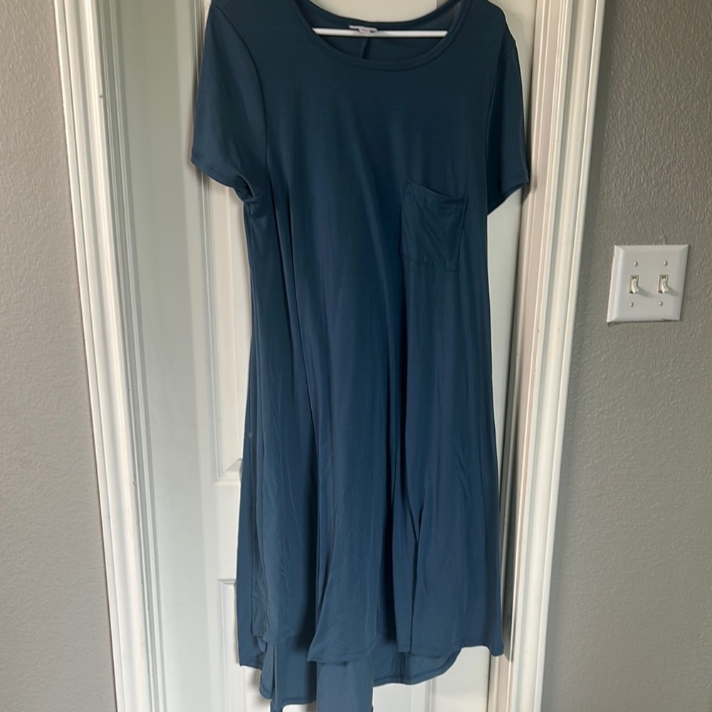 LuLaRoe Blue High Low Sundress Casual Crew Neck